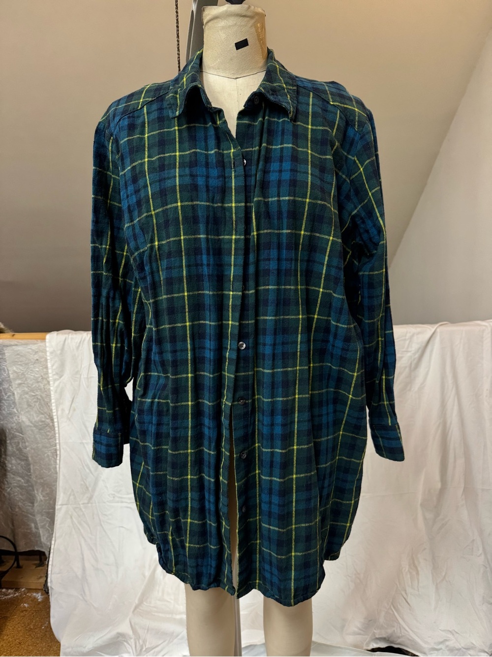 Joe Fresh Navy and Green Plaid Button-Front Shirt